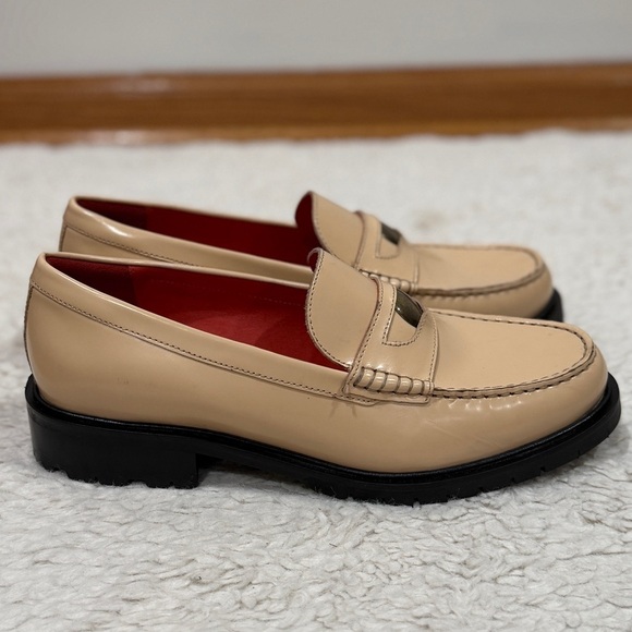 NEW Free People Liv Leather Cream Block Heels Slip on Loafer Sz 40 US 10 Preppy - Picture 4 of 10